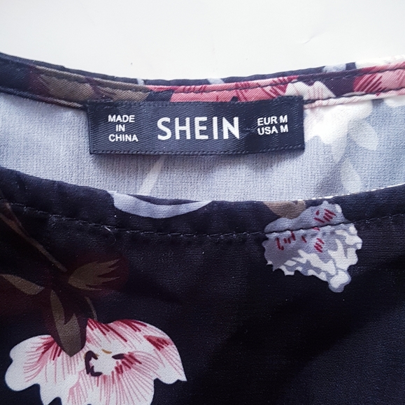 SHEIN Black & Pink Floral Raglan Sleeve Blouse - Picture 9 of 13